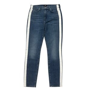 7‎ For All Mankind Jeans 30 High Waist Skinny Blue White Side Stripes Womens